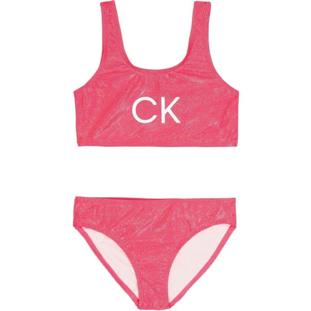 Calvin Klein Girls Pink‎ Glo Shimmer Bikini Set Size M